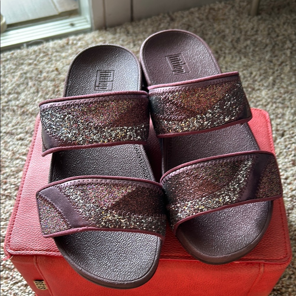 FitFlop Women's Glitter Slide Sandals - Burgundy